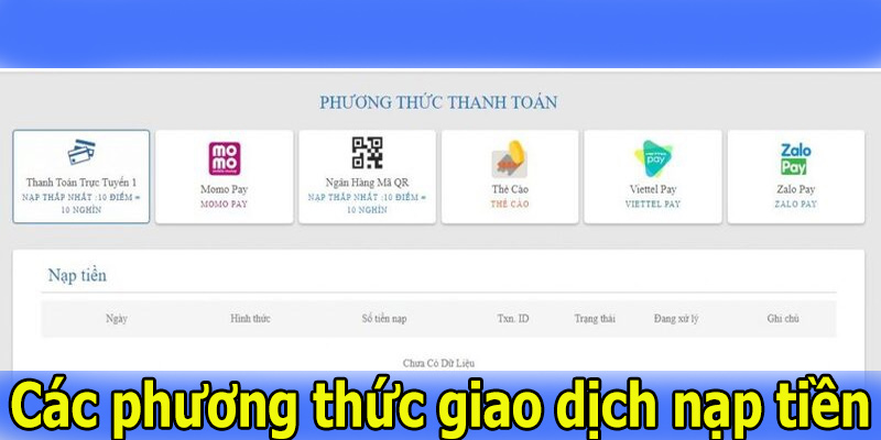 Các phương thức giao dịch nạp tiền